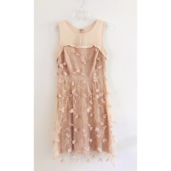Anthropologie | Eva Franco Flutter Fleur Dress Size 4 Tulle Flower Petal Pink - Picture 4 of 11